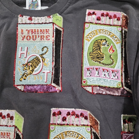 Queen Of Sparkles Sequin Tiger Matches Patchwork Sweatshirt - Picture 5 of 7